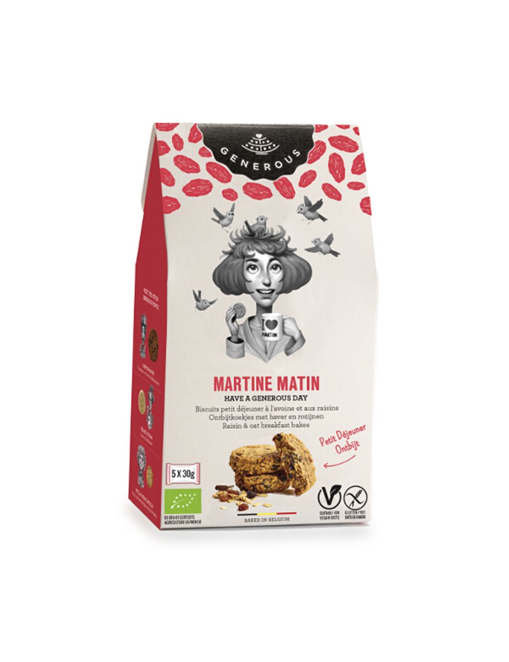 Martine Matin  zachte ontbijtkoeken haver & rozijnen BIO 5x30g